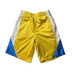 Nike‎ Athletic Shorts Boys 7 Yellow Blue White Mesh Swoosh Pockets Basketball